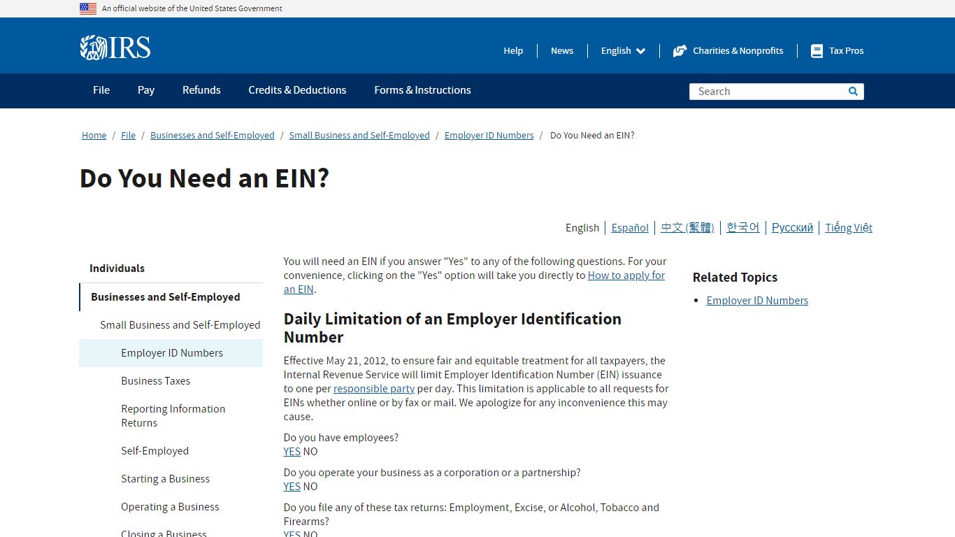 Do You Need an EIN? | Internal Revenue Service - IRS tax forms