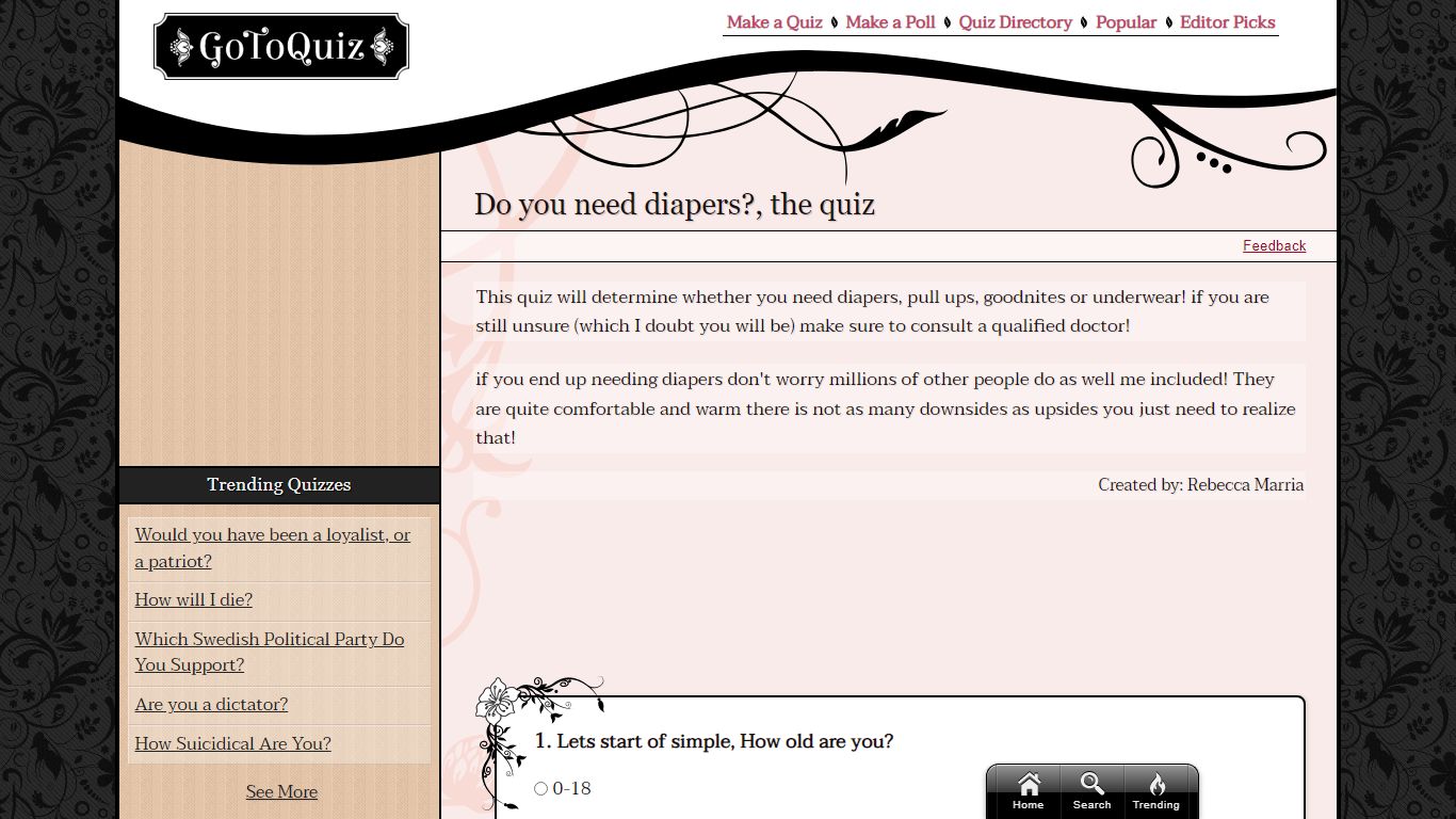 Do you need diapers?, the quiz - gotoquiz.com